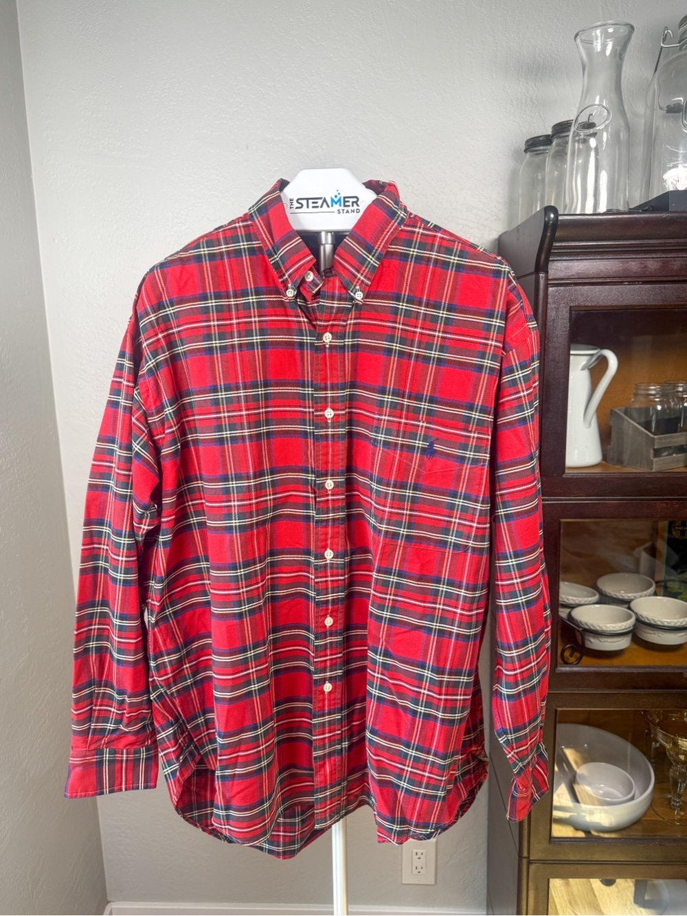 Vintage Ralph Lauren Big Shirt Red Tartan Plaid 100% Cotton 90s Size L
